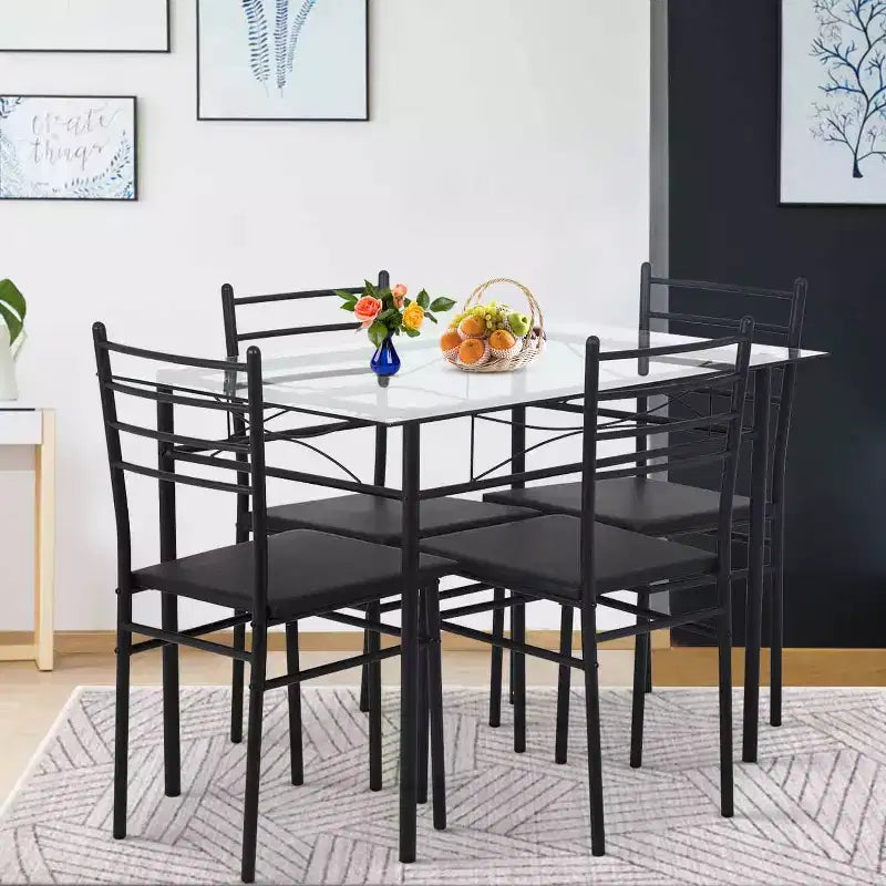 BestMassage 5-teiliges Esszimmertisch-Set, modernes, platzsparendes Küchentisch-Set mit 4 Stühlen und Tischplatte, perfekt für kleine Wohnungen und Küchen
