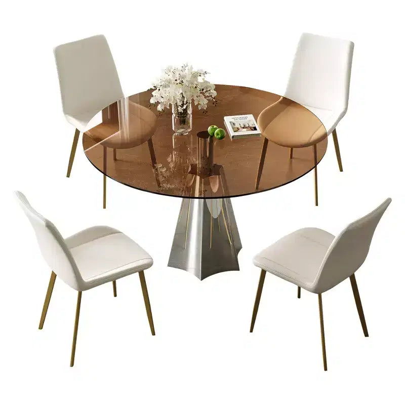 GDFStudio Lenhart Mid-Century 5-teiliges rundes Esszimmer-Set mit 35-Zoll-Glastisch und 4 ergonomischen Stühlen