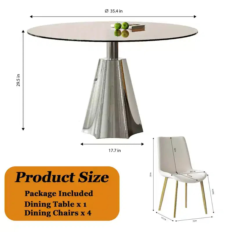 GDFStudio Lenhart Mid-Century 5-teiliges rundes Esszimmer-Set mit 35-Zoll-Glastisch und 4 ergonomischen Stühlen