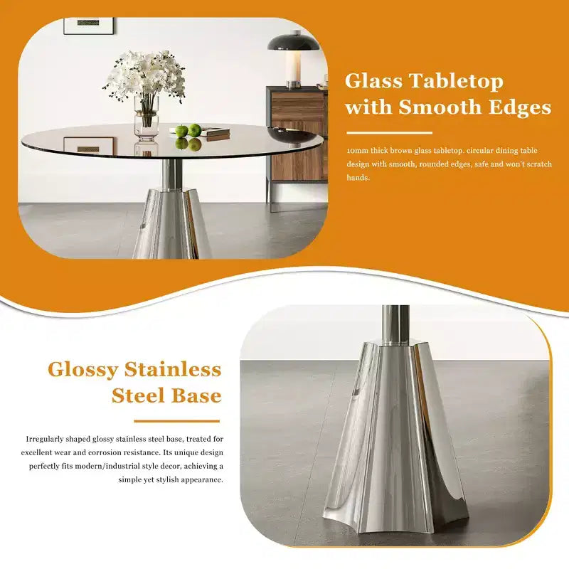GDFStudio Lenhart Mid-Century 5-teiliges rundes Esszimmer-Set mit 35-Zoll-Glastisch und 4 ergonomischen Stühlen