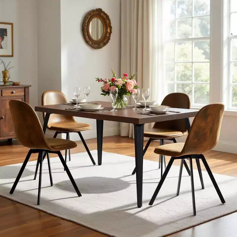 FurnitureR Modernes 5-teiliges Esszimmerset mit 160 cm MDF-Tisch & 360° drehbaren Polsterstühlen, stabilen Metallbeinen, Möbel für Küche & Esszimmer