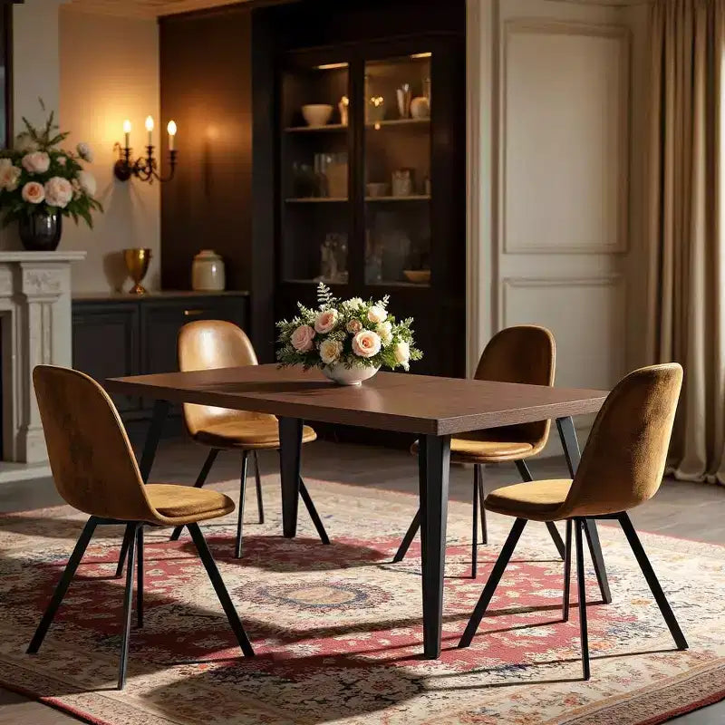 FurnitureR Modernes 5-teiliges Esszimmerset mit 160 cm MDF-Tisch & 360° drehbaren Polsterstühlen, stabilen Metallbeinen, Möbel für Küche & Esszimmer