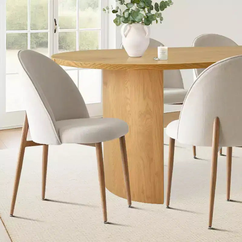 7-teiliges ovales Esszimmerset, 6 gepolsterte Stühle mit geschwungener Rückenlehne und 79-Zoll-Tisch in Holzoptik für die moderne Küche oder das Esszimmer – Panipeachy