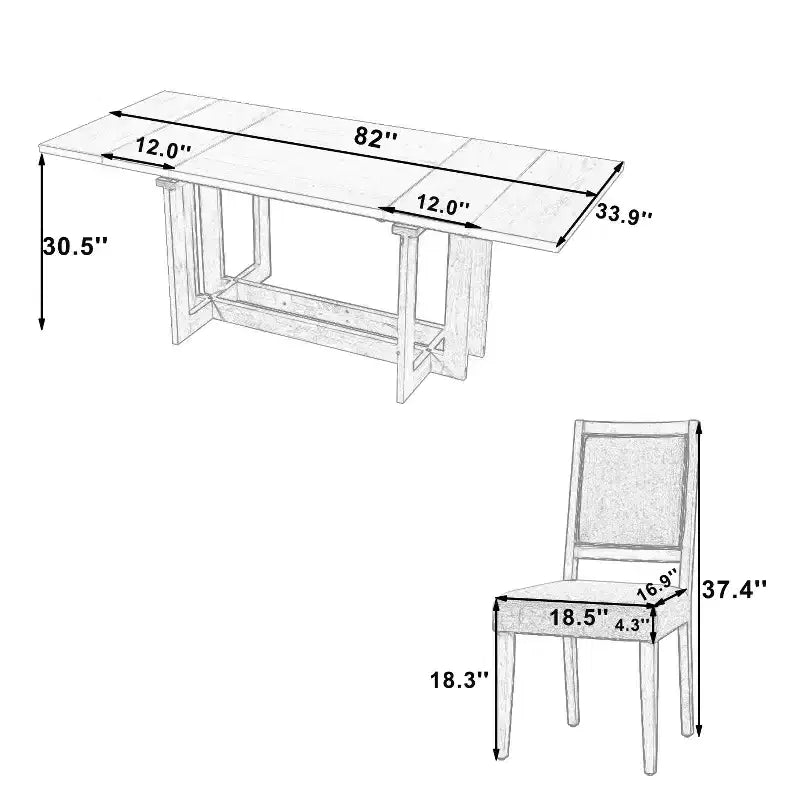 GDFStudio Elba 82 7-teiliges Esszimmerset aus Kautschukholz mit Polsterung und ausziehbarem Gestelltisch