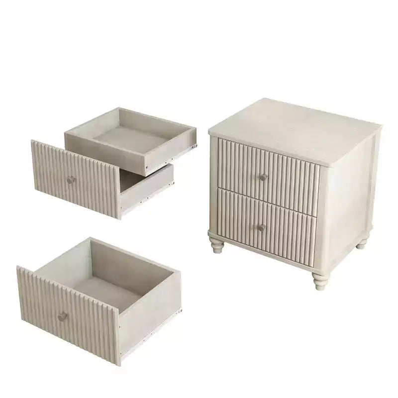 3-teiliges Schlafzimmer-Set, Bettrahmen für Queen/King-Size & 2 geriffelte Nachttische mit Schubladen - ModernLuxe