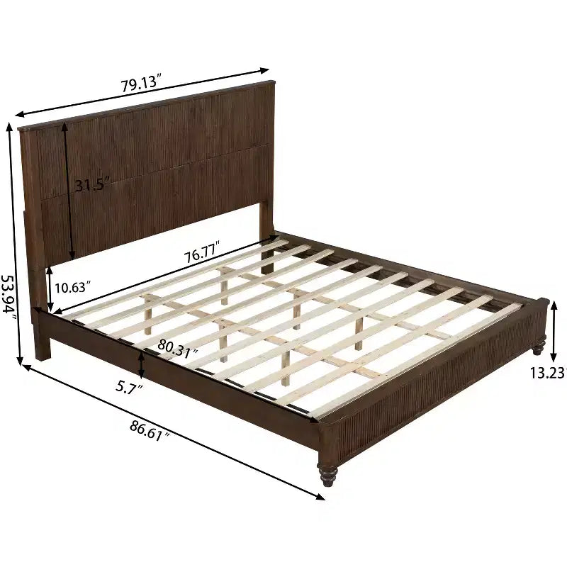 3-teiliges Schlafzimmer-Set, Bettrahmen für Queen/King-Size & 2 geriffelte Nachttische mit Schubladen - ModernLuxe