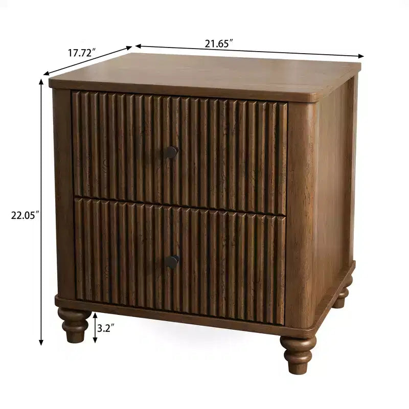 3-teiliges Schlafzimmer-Set, Bettrahmen für Queen/King-Size & 2 geriffelte Nachttische mit Schubladen - ModernLuxe