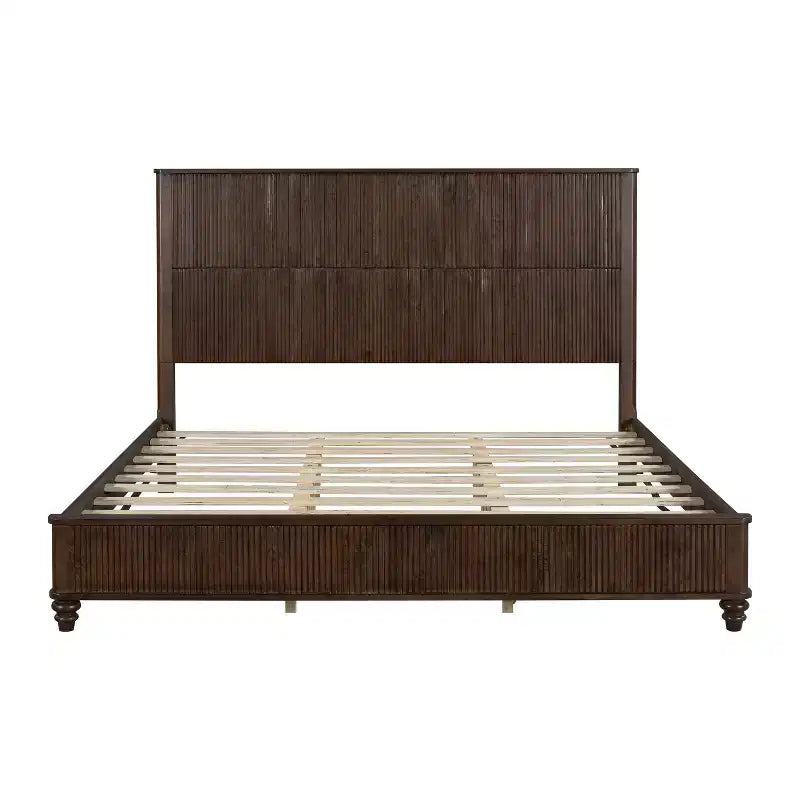 3-teiliges Schlafzimmer-Set, Bettrahmen für Queen/King-Size & 2 geriffelte Nachttische mit Schubladen - ModernLuxe