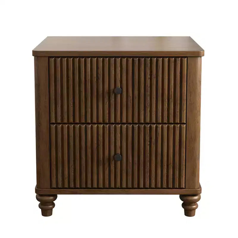 3-teiliges Schlafzimmer-Set, Bettrahmen für Queen/King-Size & 2 geriffelte Nachttische mit Schubladen - ModernLuxe