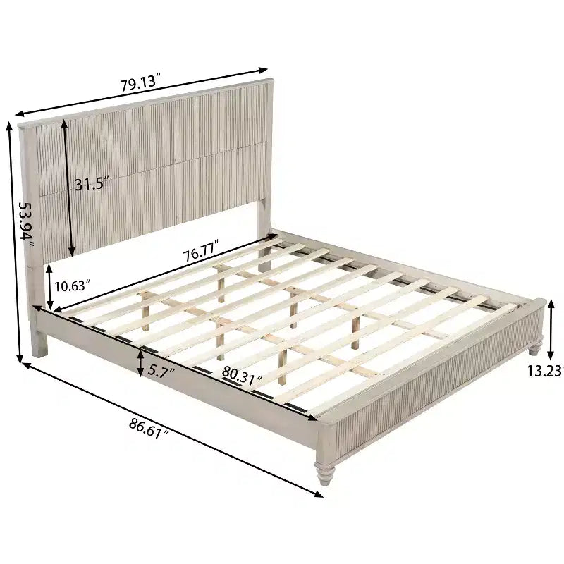 3-teiliges Schlafzimmer-Set, Bettrahmen für Queen/King-Size & 2 geriffelte Nachttische mit Schubladen - ModernLuxe