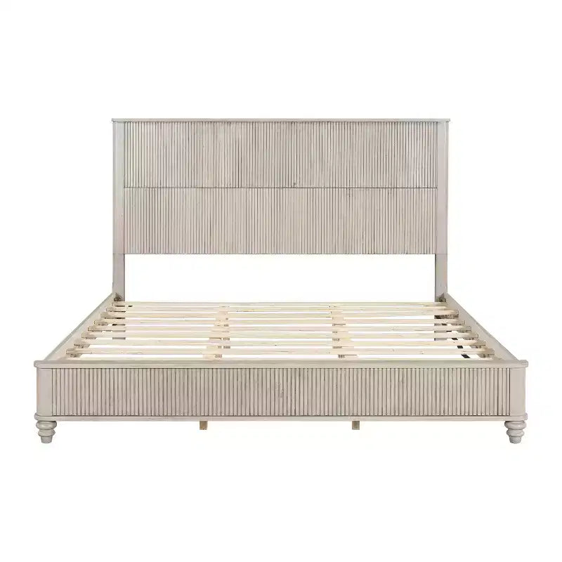 3-teiliges Schlafzimmer-Set, Bettrahmen für Queen/King-Size & 2 geriffelte Nachttische mit Schubladen - ModernLuxe