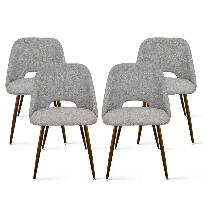 5-teiliges Esszimmerset für 4 Personen, runder Esstisch in Walnuss mit Metall-Sockelgestell + 4 gepolsterte armlehnlose Stühle für Esszimmer, Küche – Panipeachy