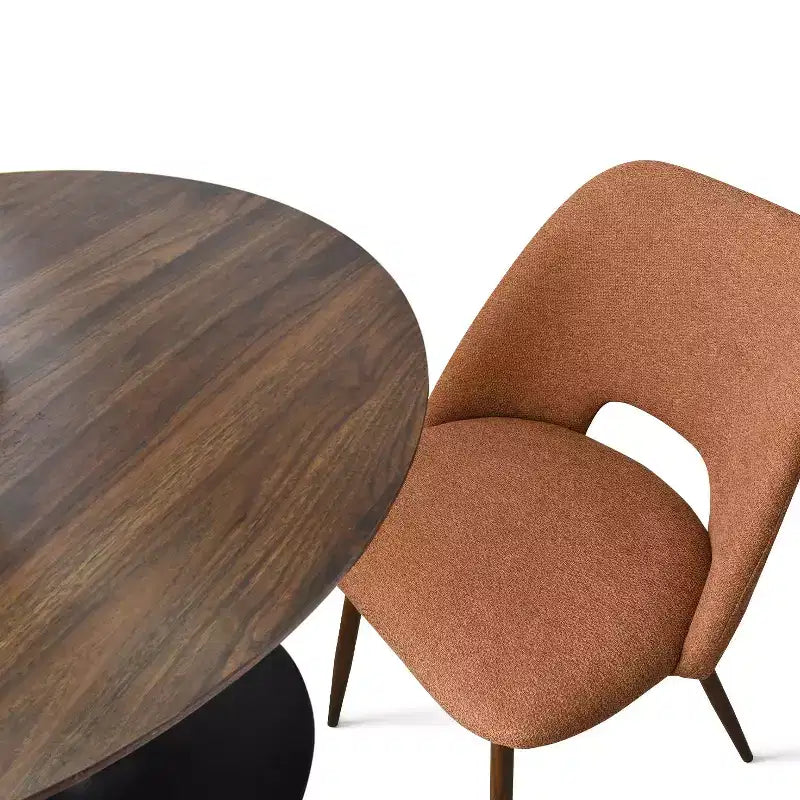 5-teiliges Esszimmerset für 4 Personen, runder Esstisch in Walnuss mit Metall-Sockelgestell + 4 gepolsterte armlehnlose Stühle für Esszimmer, Küche – Panipeachy