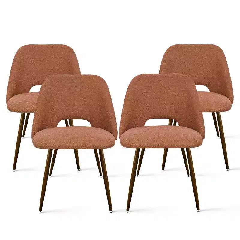 5-teiliges Esszimmerset für 4 Personen, runder Esstisch in Walnuss mit Metall-Sockelgestell + 4 gepolsterte armlehnlose Stühle für Esszimmer, Küche – Panipeachy