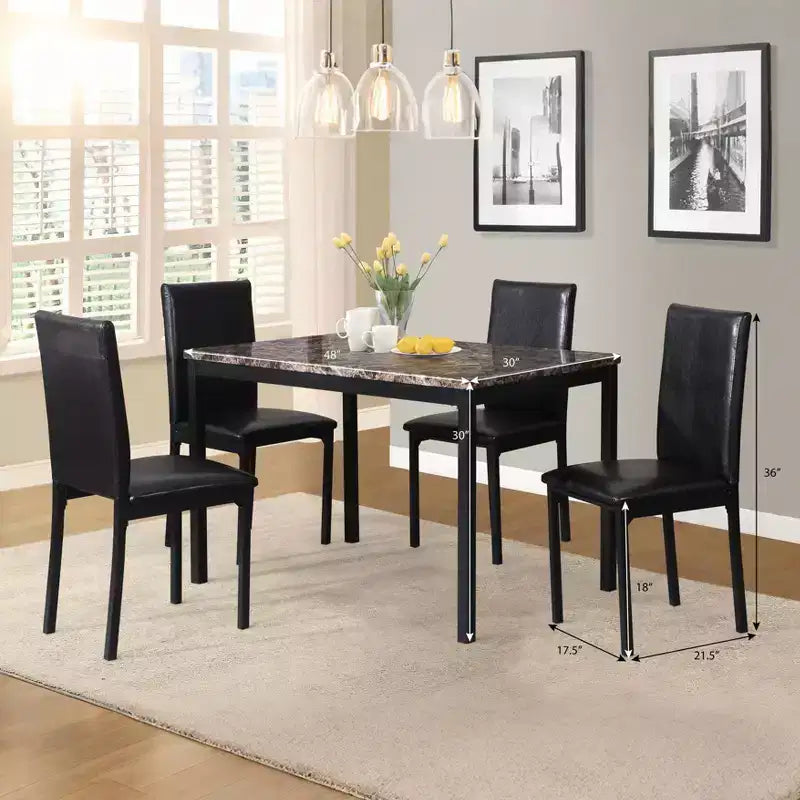 GDFStudio Nolan 5-teiliges Esszimmer-Set mit Metallrahmen und Tischplatte in Marmoroptik
