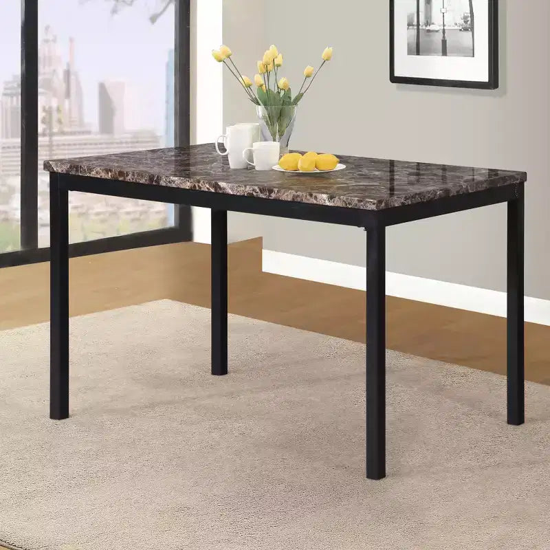 GDFStudio Nolan 5-teiliges Esszimmer-Set mit Metallrahmen und Tischplatte in Marmoroptik