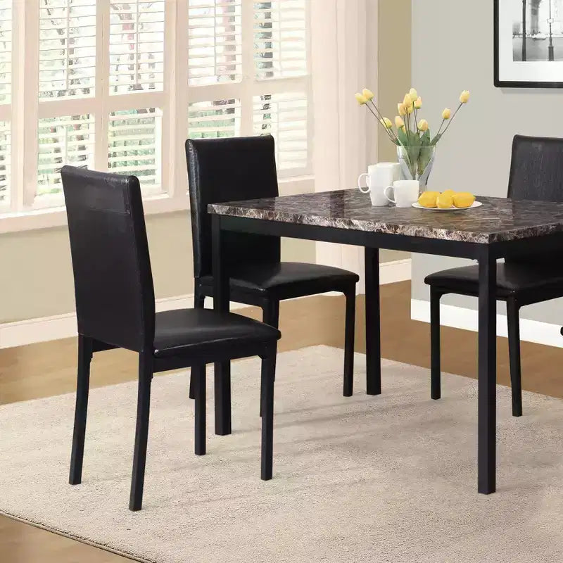 GDFStudio Nolan 5-teiliges Esszimmer-Set mit Metallrahmen und Tischplatte in Marmoroptik