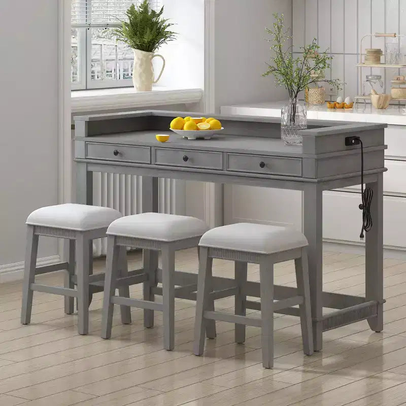 sumyeg TREXM 4-teiliges Retro-Esszimmer-Set mit Küchentisch, 3 Stühlen und 3 Schubladen