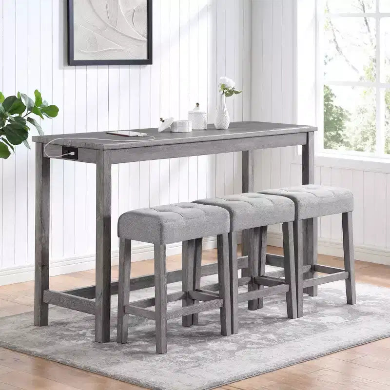 sumyeg Industrielles 4-teiliges Bartisch-Set mit Steckdose in Grau