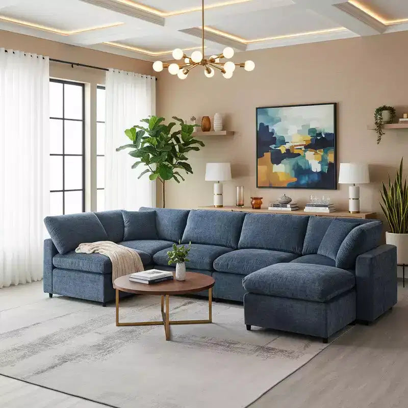 Polibi 6-teiliges modulares Cloud-Sofa aus Chenille mit Hocker