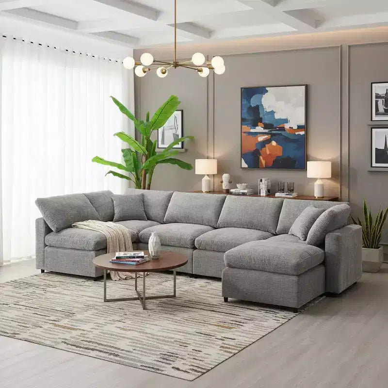 Polibi 6-teiliges modulares Cloud-Sofa aus Chenille mit Hocker