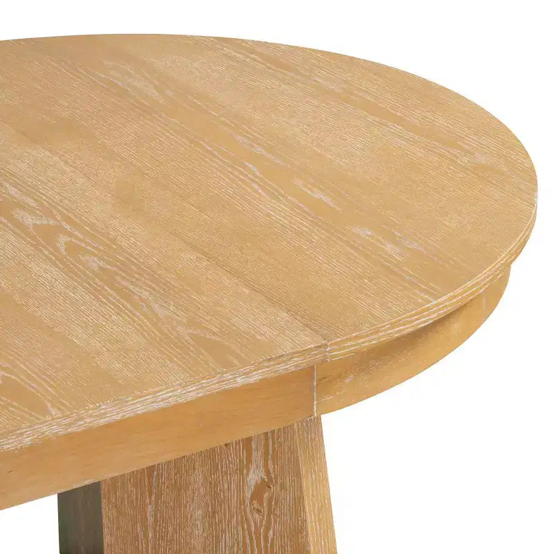 Runder Rattan-Esstisch-Set für 4 Personen, ausziehbarer Esstisch mit 4 gepolsterten Stühlen, Küchen-Tischset für kleine Räume, naturfarbenes Holz-Finish