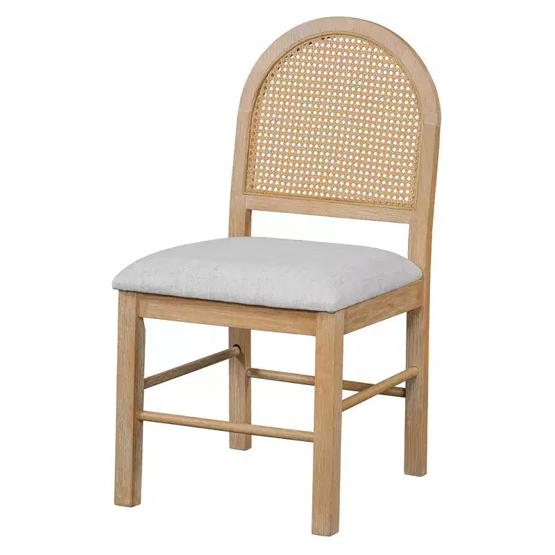 Runder Rattan-Esstisch-Set für 4 Personen, ausziehbarer Esstisch mit 4 gepolsterten Stühlen, Küchen-Tischset für kleine Räume, naturfarbenes Holz-Finish