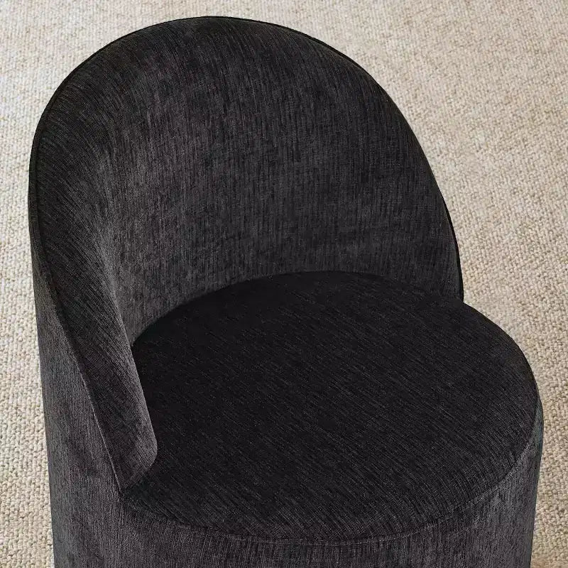 Modernes rundes Esszimmerset für 6 Personen, schwarzer Säulentisch, drehbare Chenille-Esszimmerstühle mit Rollen - Panipeachy