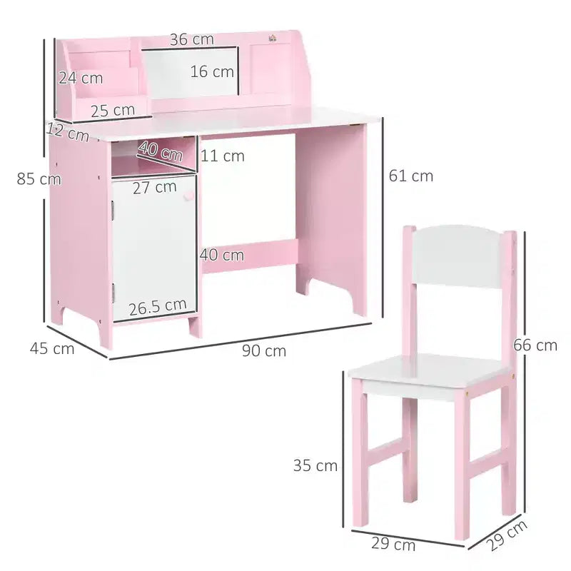 Etokfoks Kinder-Schreibtisch- und Stuhlset mit Whiteboard, großem Aufbewahrungsschrank und Organizer für Kunst und Studium, 90 x 45 x 85 cm, Pink