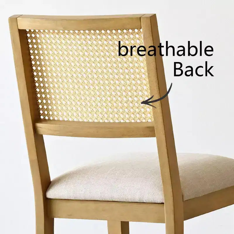 Modernes Esszimmerset für 6/8 Personen, platzsparender ausziehbarer Tisch, Stühle mit Rattanrückenlehne und beigen Polstern für Küche und Esszimmer - Panipeachy