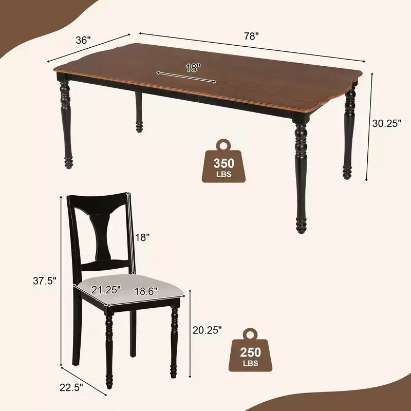 GDFStudio Grant 7-teiliges Esszimmerset mit ausziehbarem Holztisch (60 bis 78 Zoll) (6er-Set)