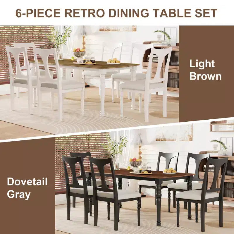 GDFStudio Grant 7-teiliges Esszimmerset mit ausziehbarem Holztisch (60 bis 78 Zoll) (6er-Set)