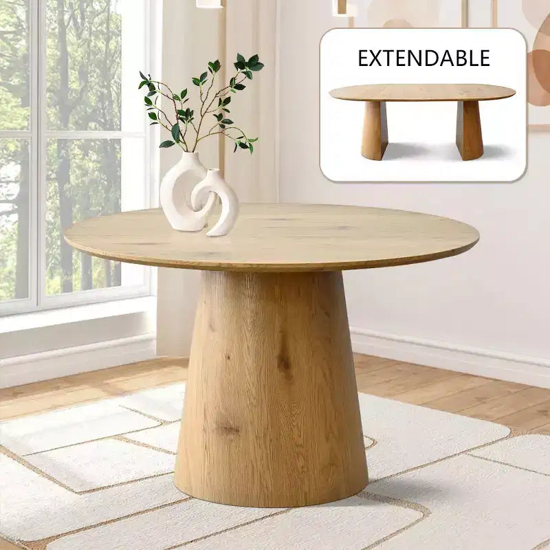 Ausziehbares Esstisch-Set 120-211 cm für 4 Personen, Tisch in Naturholzoptik und 4 gepolsterte armlehnlose Stühle mit Beinen aus Massivholz – Panipeachy