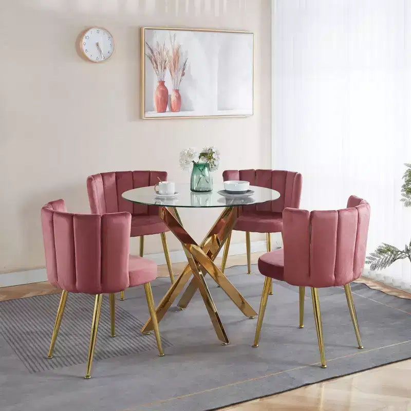 5-teiliges Mid-Century Esszimmer-Set mit Glastischplatte und Metallbeinen für 4-6 Personen, auch als Couchtisch verwendbar