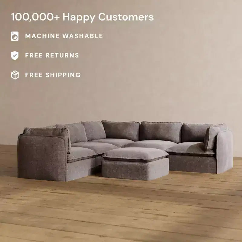 Anabei Modulares waschbares 4-Sitzer-Ecksofa + Hocker | Memorix+ Sitz- und Konturkissen