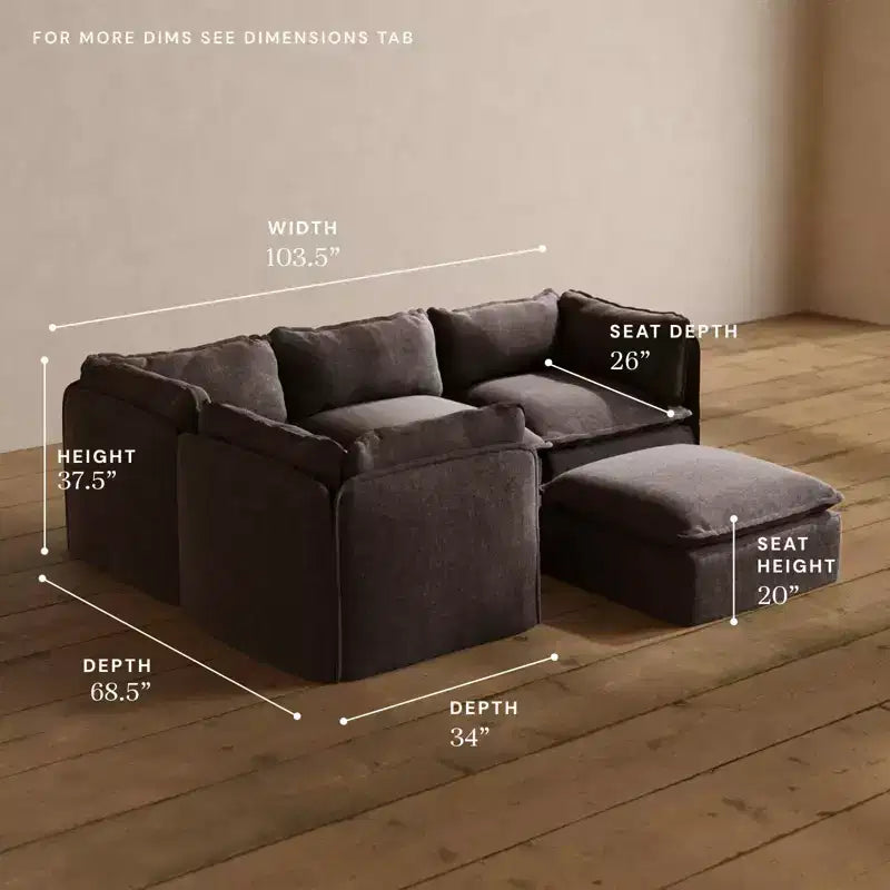 Anabei Modulares waschbares 4-Sitzer-Ecksofa + Hocker | Memorix+ Sitz- und Konturkissen