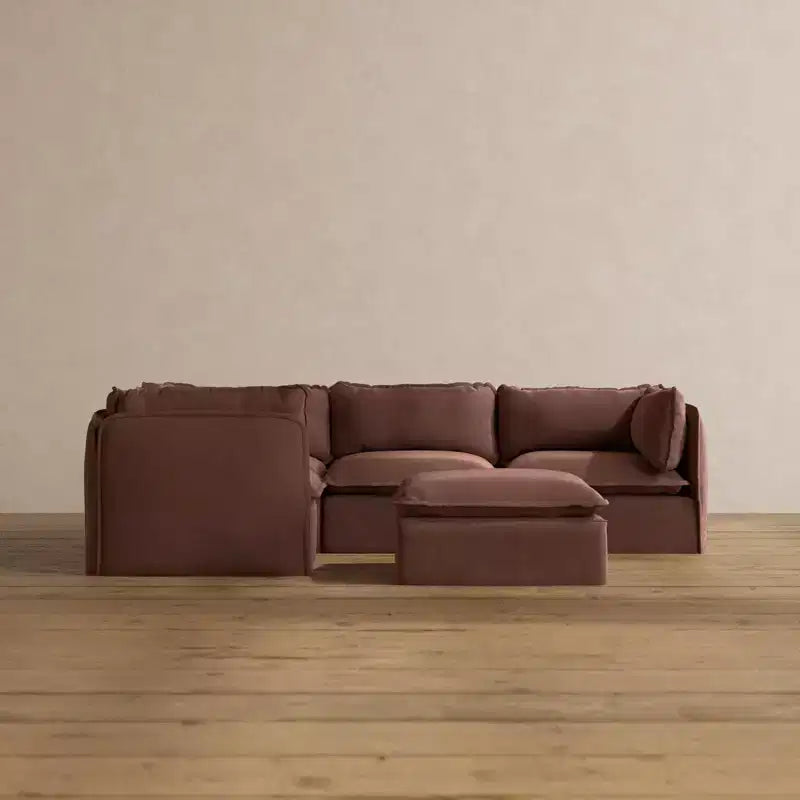Anabei Modulares waschbares 4-Sitzer-Ecksofa + Hocker | Memorix+ Sitz- und Konturkissen