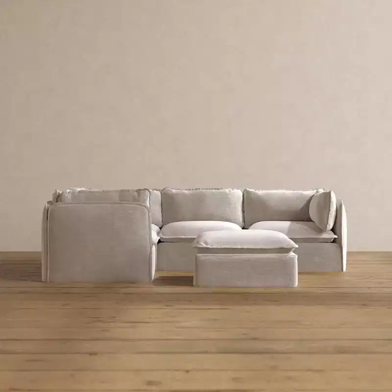 Anabei Modulares waschbares 4-Sitzer-Ecksofa + Hocker | Memorix+ Sitz- und Konturkissen