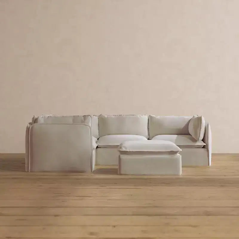 Anabei Modulares waschbares 4-Sitzer-Ecksofa + Hocker | Deluxe+ Sitzpolster & Cloud-Kissen