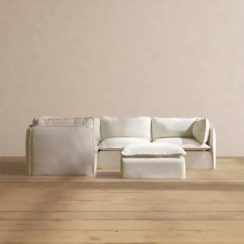 Anabei Modulares waschbares 4-Sitzer-Ecksofa + Hocker | Deluxe+ Sitzpolster & Cloud-Kissen