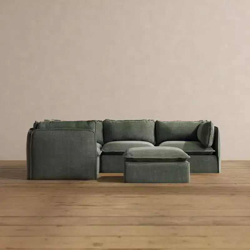 Anabei Modulares waschbares 4-Sitzer-Ecksofa + Hocker | Deluxe+ Sitzpolster & Cloud-Kissen