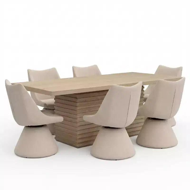 Christopher Knight Home Wichai Modernes 7-teiliges Esszimmer-Set aus Holz und Metall mit Drehstühlen und rechteckigem Tisch