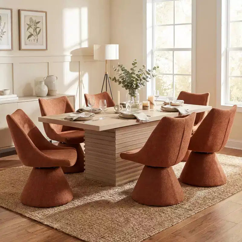Christopher Knight Home Wichai Modernes 7-teiliges Esszimmer-Set aus Holz und Metall mit Drehstühlen und rechteckigem Tisch