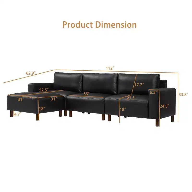 GDFStudio Arvin 112 Modernes 3-Sitzer-Sektionssofa aus Kunstleder mit Ottomane