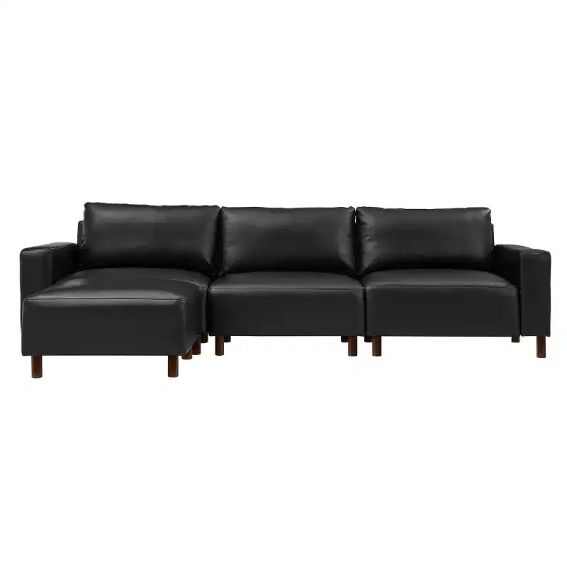 GDFStudio Arvin 112 Modernes 3-Sitzer-Sektionssofa aus Kunstleder mit Ottomane