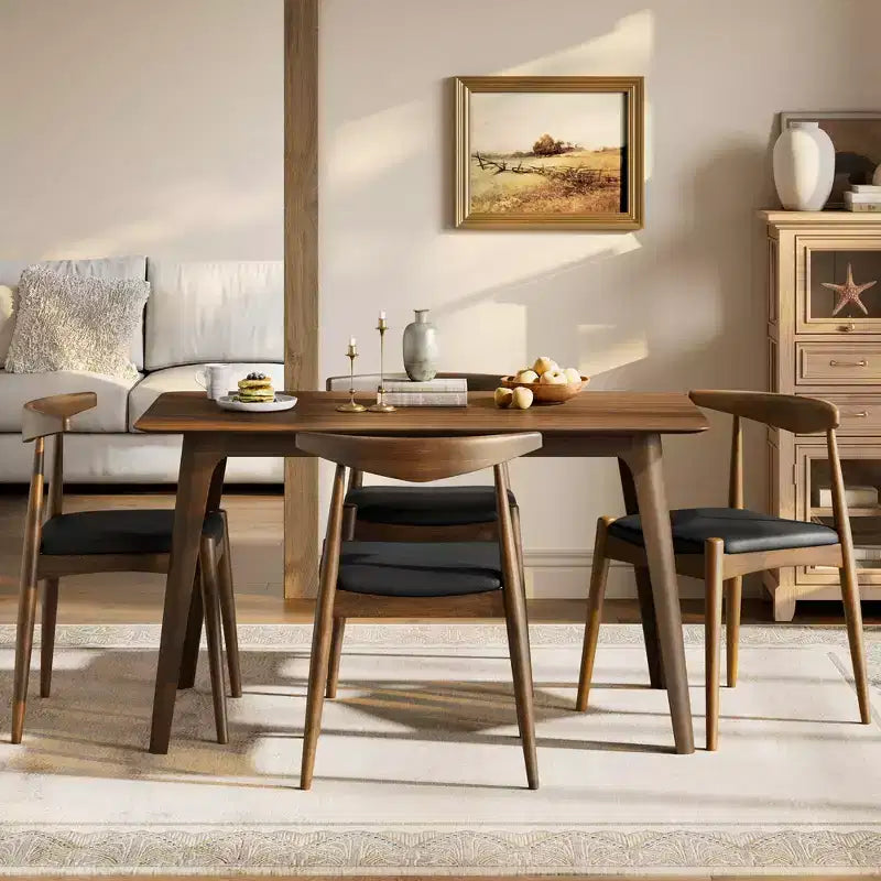 Christopher Knight Home Ahmad Modernes 5-teiliges Esszimmer-Set aus Gummibaumholz mit Kunstleder-gepolsterten Stühlen und rechteckigem Tisch