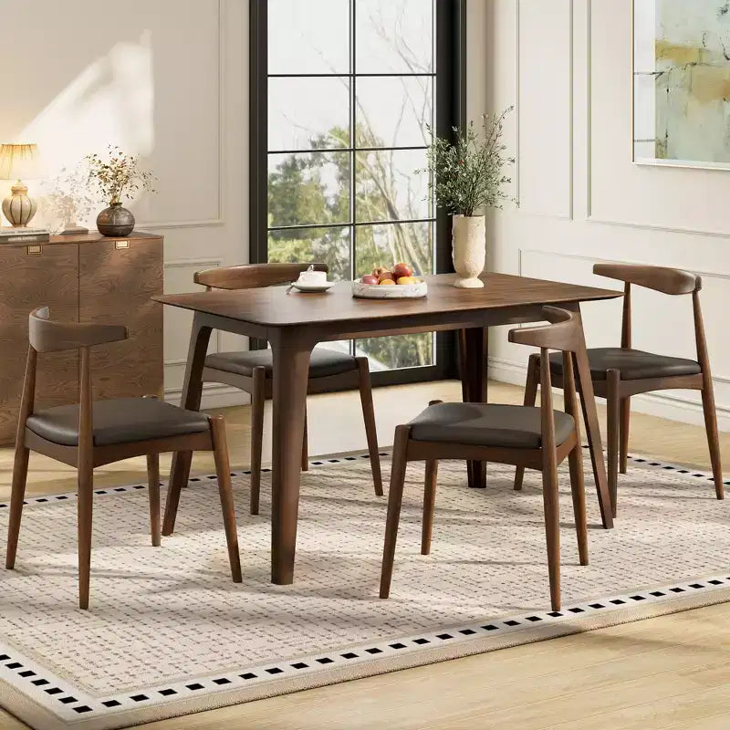 Christopher Knight Home Ahmad Modernes 5-teiliges Esszimmer-Set aus Gummibaumholz mit Kunstleder-gepolsterten Stühlen und rechteckigem Tisch