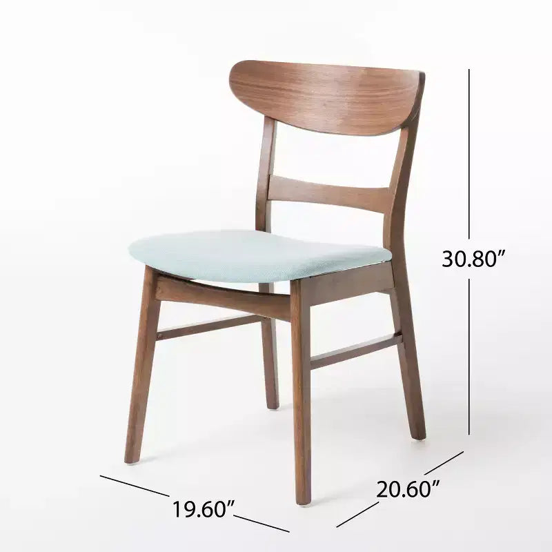 Essgruppen-Set für kleine Räume für 4 Personen, 5-teiliges Set mit rechteckigem Massivholztisch und 4 gepolsterten Stühlen für die Küche, Mint, Walnuss