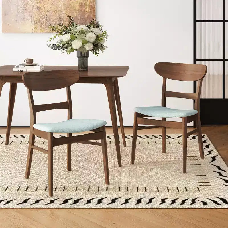 Essgruppen-Set für kleine Räume für 4 Personen, 5-teiliges Set mit rechteckigem Massivholztisch und 4 gepolsterten Stühlen für die Küche, Mint, Walnuss