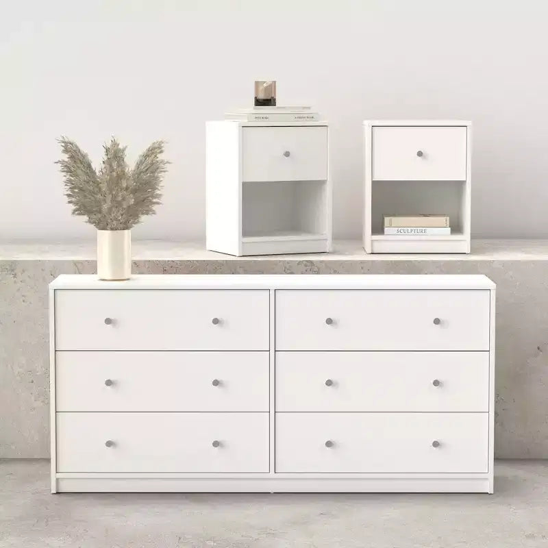 Tvilum, Portland Schlafzimmer-Set, 3-teilig – Kommode mit 6 Schubladen und 2 Nachttische